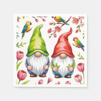 Garden Gnomes with Tropical Parrots  Napkins