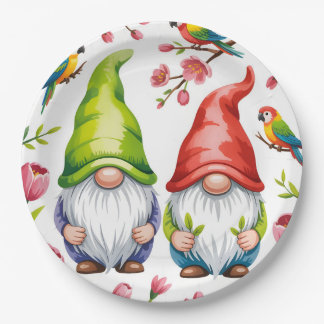Garden Gnomes with Tropical Parrots  Paper Plates