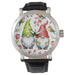 Garden Gnomes with Tropical Parrots Watch