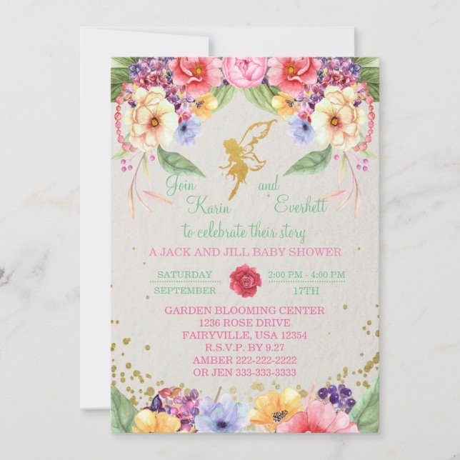 Garden Golden Fairy Baby Shower Invitation (Front)