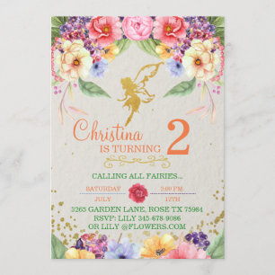 Garden Golden Fairy Birthday or Shower Invitation