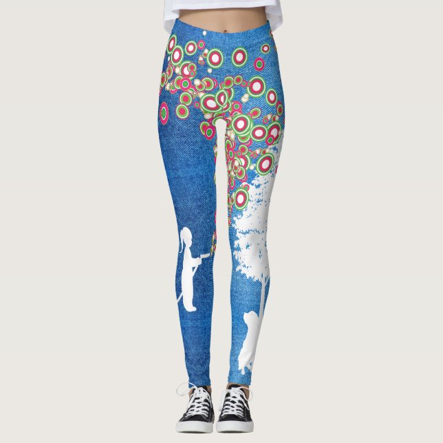 garden graffiti banksy denim style leggings (Front)