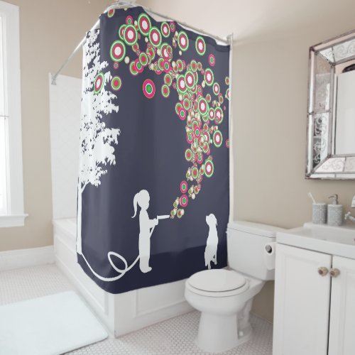 garden graffiti banksy style navy shower curtain