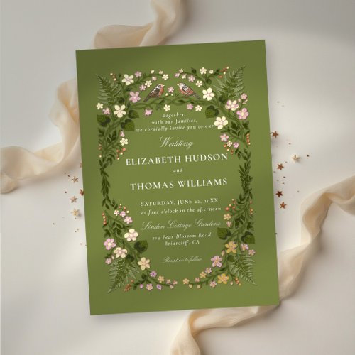 Garden Green Enchanted Backyard Floral Wedding Foil Invitation