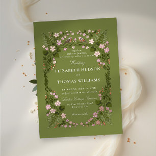 Garden Green Enchanted Backyard Rose Gold Wedding Foil Invitation