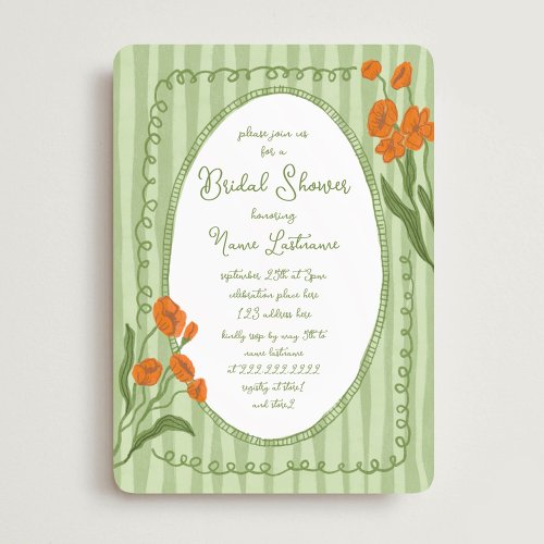 Garden Green Orange Hand Painted Bridal Shower