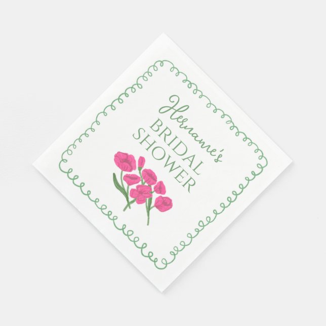 Garden Green Pink Whimsical Bridal Shower Napkins (Corner)
