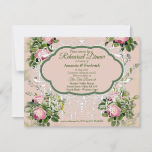 Garden Green - Soft Pink Roses Rehearsal dinner Invitation