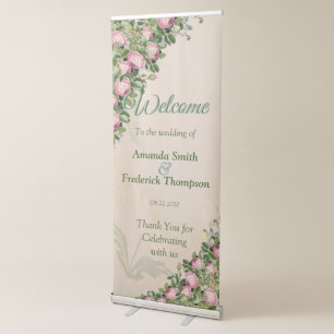 Garden Green-Soft pink Roses Retractable Banner