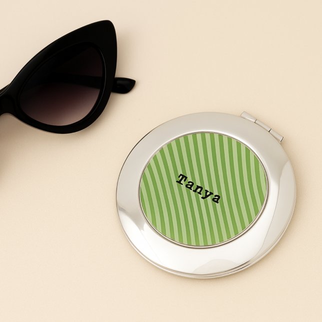 Garden Green Stripe Bridesmaid Compact Mirror (Creator Uploaded)