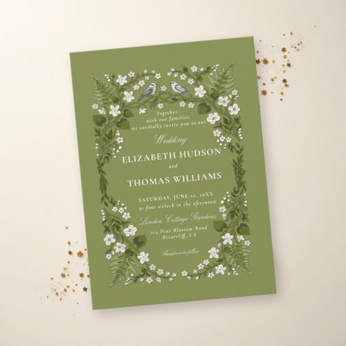 Garden Green White Enchanted Backyard Wedding Invitation