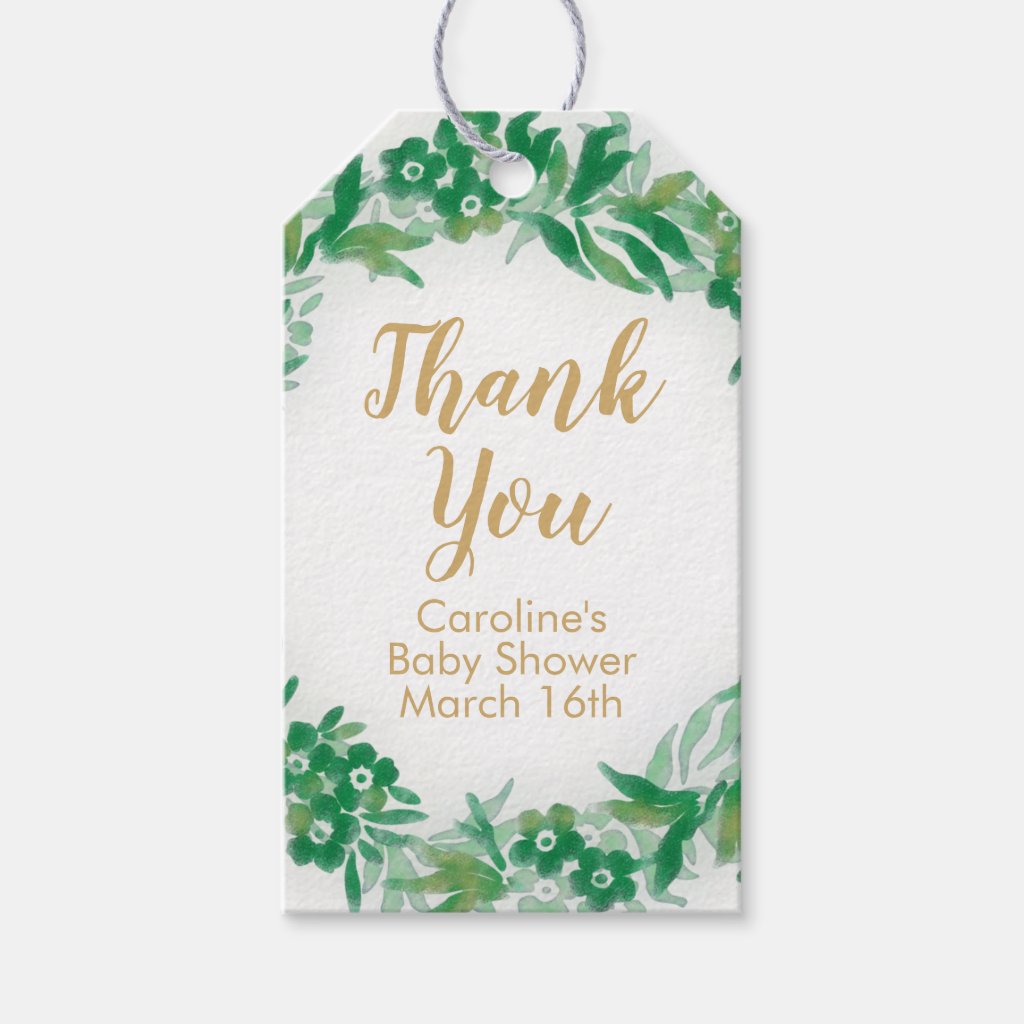Garden Greenery Baby Shower Gift Tag green & gold