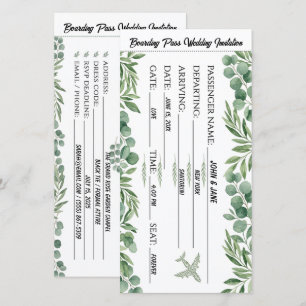 Garden Greenery Boarding Pass wedding Card