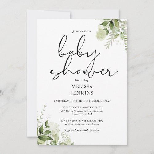Garden Greenery Floral Baby Shower Invitation