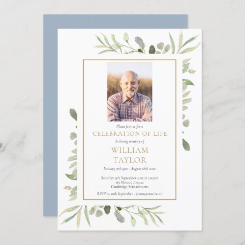 Garden Greenery Funeral Celebration of Life Photo Invitation