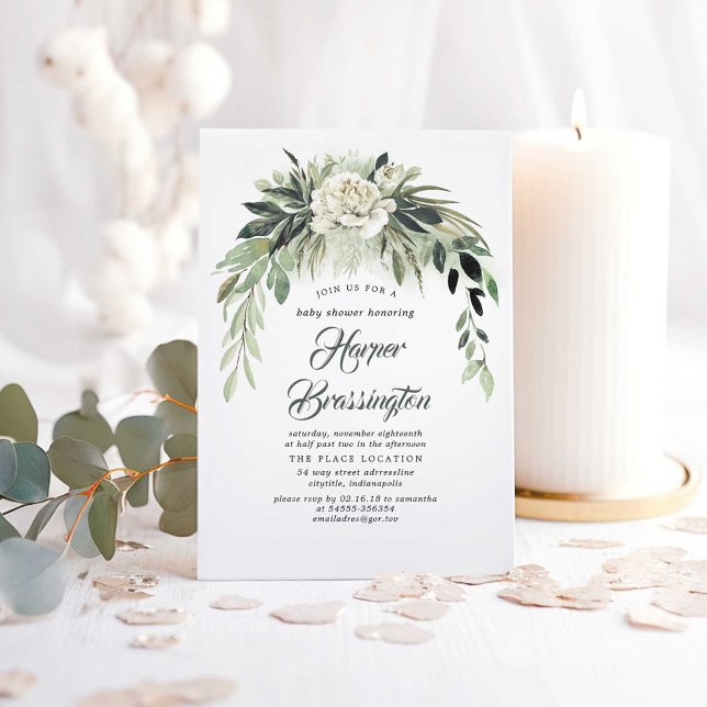 Garden Greenery Garland Elegant Baby Shower Invitation (Greenery Boho Baby Shower)