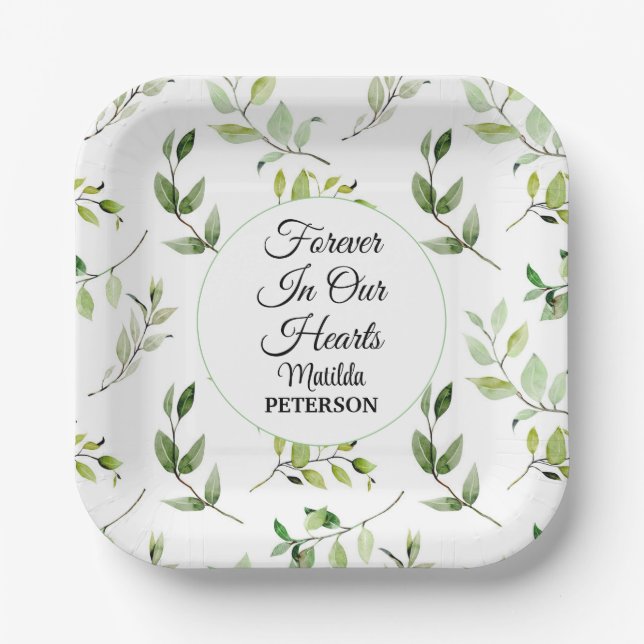 Garden Greenery Leaves Funeral  Paper Plates (Front)