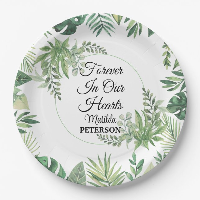 Garden Greenery Leaves Funeral  Paper Plates (Front)