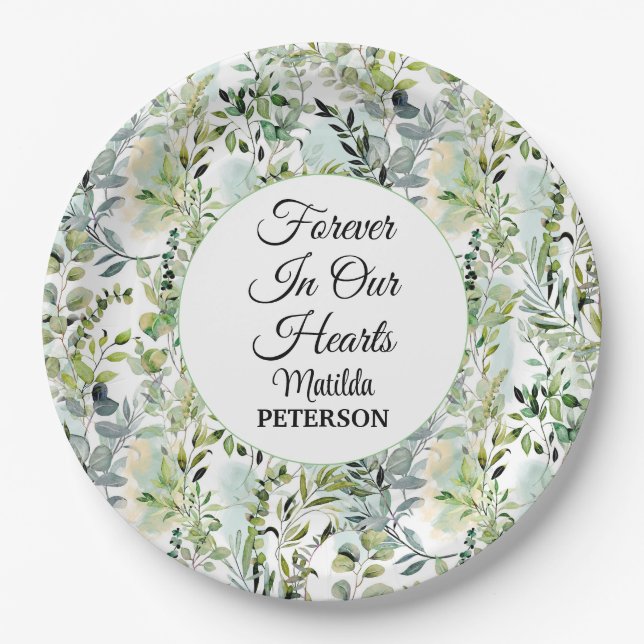 Garden Greenery Leaves Funeral  Paper Plates (Front)
