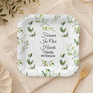 Garden Greenery Leaves Funeral Paper Plates