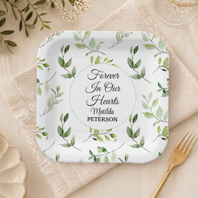 Garden Greenery Leaves Funeral  Paper Plates (Creator Uploaded)