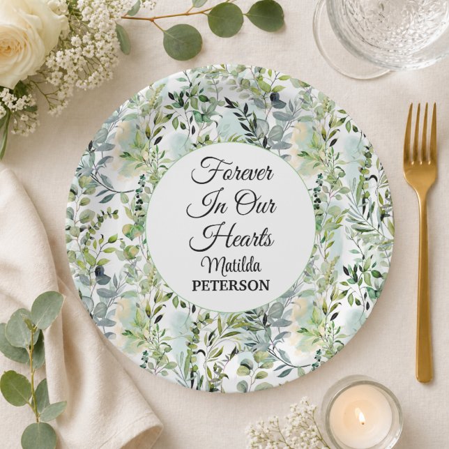 Garden Greenery Leaves Funeral  Paper Plates (Creator Uploaded)