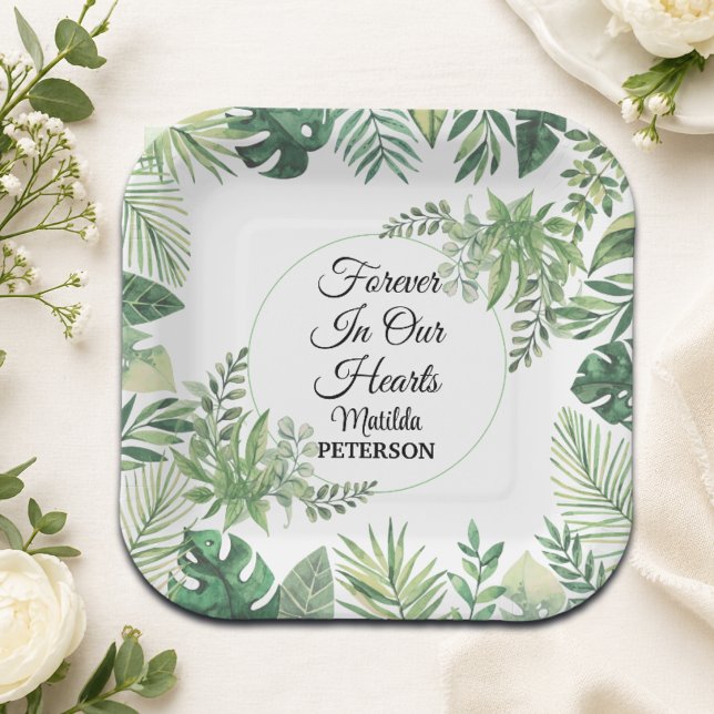 Garden Greenery Leaves Funeral  Paper Plates (Creator Uploaded)