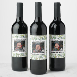 Garden Greenery Leaves Funeral Wine Label