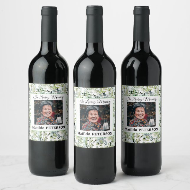 Garden Greenery Leaves Funeral  Wine Label (Bottles)