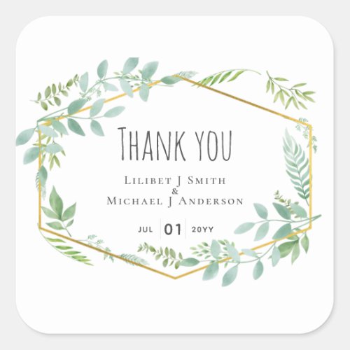 Garden Greenery Wedding Square Sticker