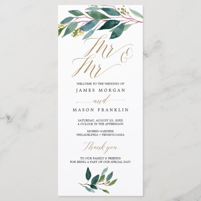 Garden Greens Gay Wedding Program - Mr & Mr (Front)