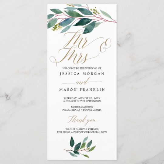 Garden Greens Wedding Program Mr Mrs Zazzle Com