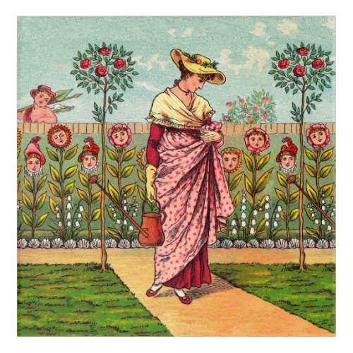 Garden Grow Flower Woman Art Antique