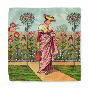 Garden Grow Flower Woman Art Antique Bandana