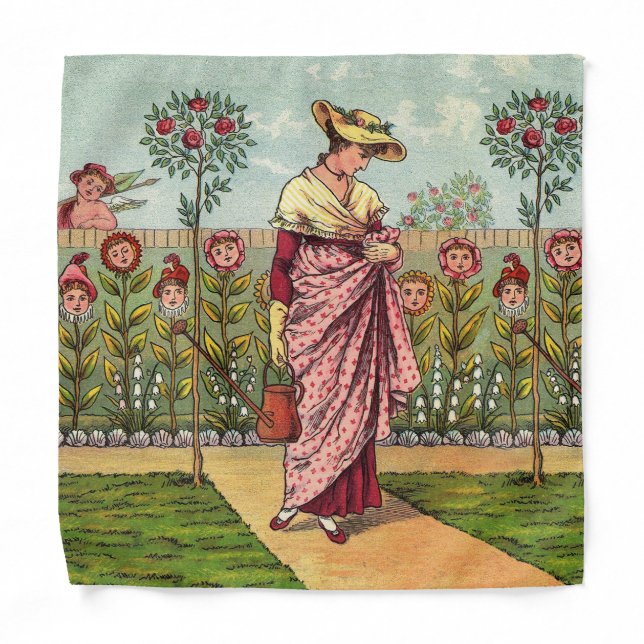 Garden Grow Flower Woman Art Antique Bandana (Front)