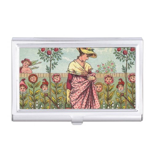 Garden Grow Flower Woman Art Antique Business Card Case