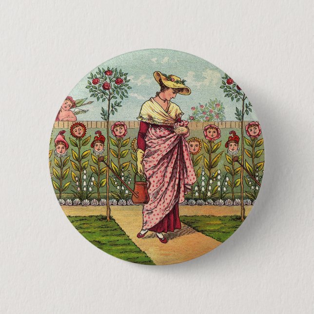 Garden Grow Flower Woman Art Antique Button (Front)
