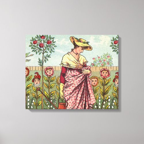Garden Grow Flower Woman Art Antique Canvas Print