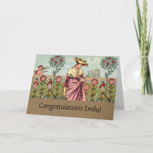 Garden Grow Flower Woman Art Antique Card (Front)
