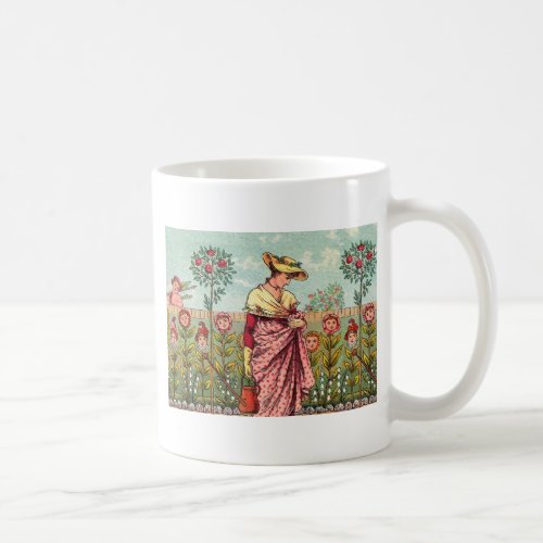 Garden Grow Flower Woman Art Antique Coffee Mug