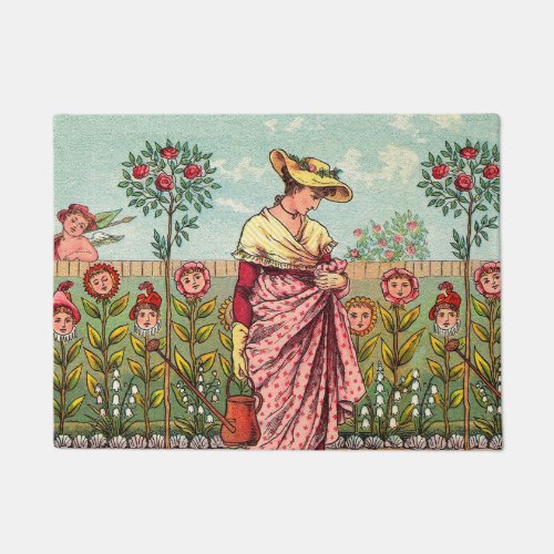 Garden Grow Flower Woman Art Antique Doormat