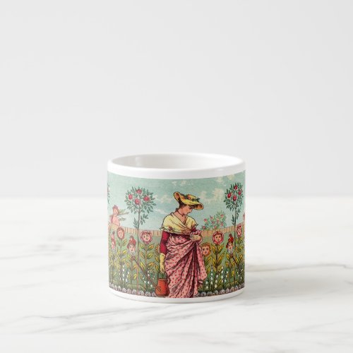 Garden Grow Flower Woman Art Antique Espresso Cup