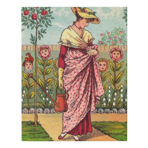 Garden Grow Flower Woman Art Antique Faux Canvas Print