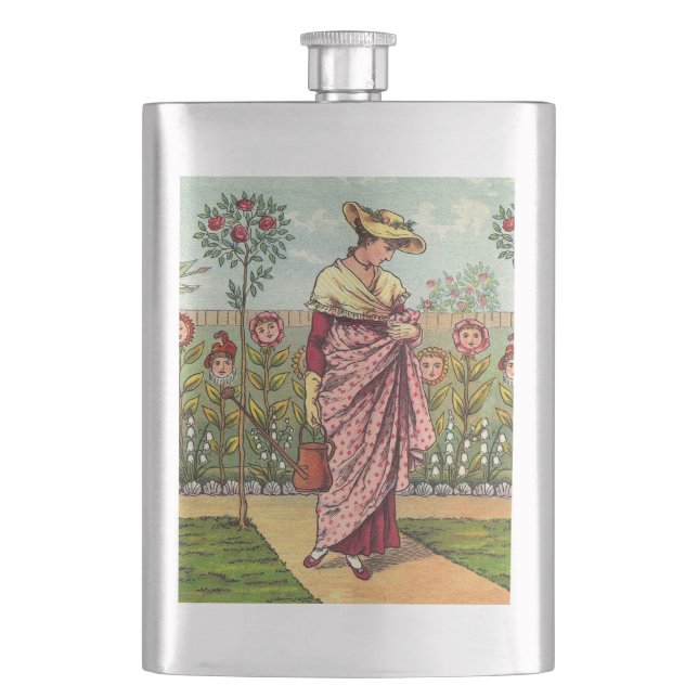 Garden Grow Flower Woman Art Antique Flask (Front)