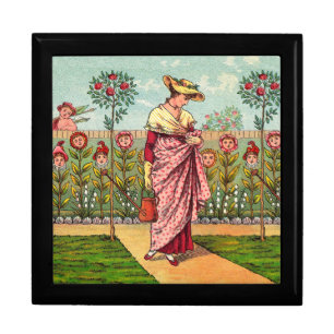Garden Grow Flower Woman Art Antique Gift Box