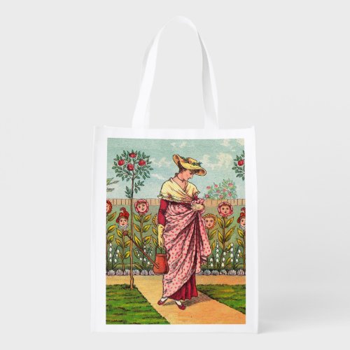 Garden Grow Flower Woman Art Antique Grocery Bag