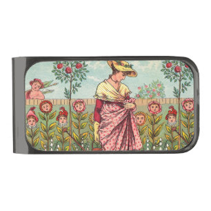 Garden Grow Flower Woman Art Antique Gunmetal Finish Money Clip