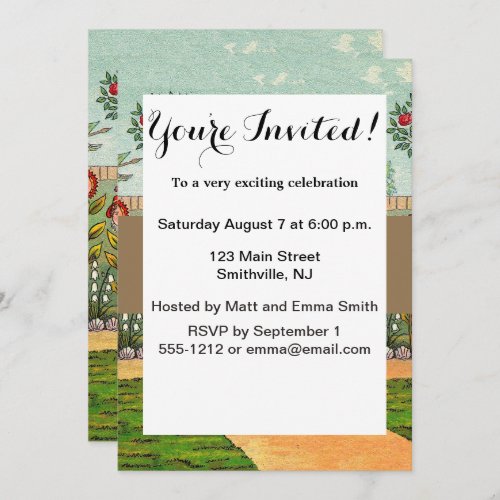 Garden Grow Flower Woman Art Antique Invitation