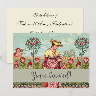 Garden Grow Flower Woman Art Antique Invitation