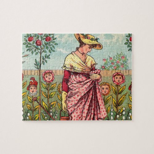 Garden Grow Flower Woman Art Antique Jigsaw Puzzle
